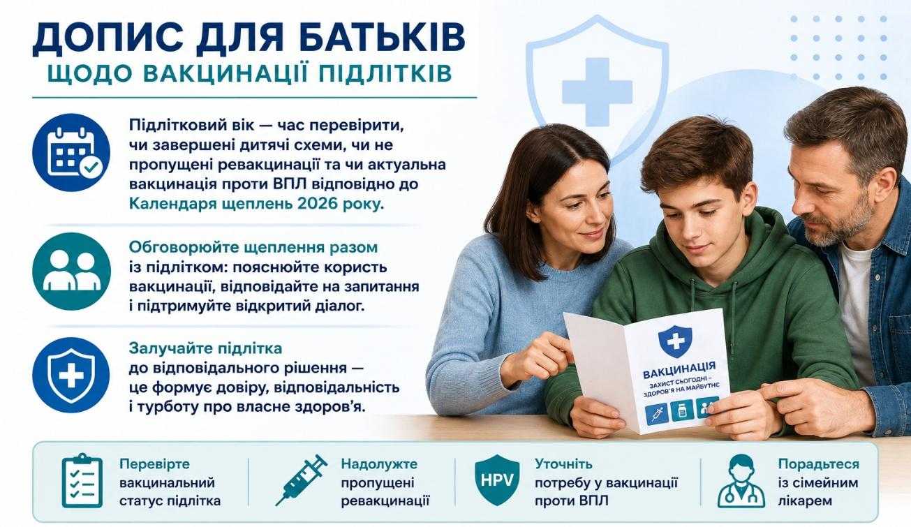 Короткий допис для батьків щодо вакцинації підлітків