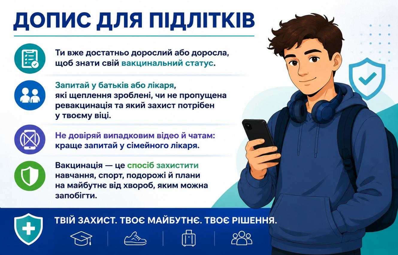 Короткий допис для підлітків щодо вакцинації