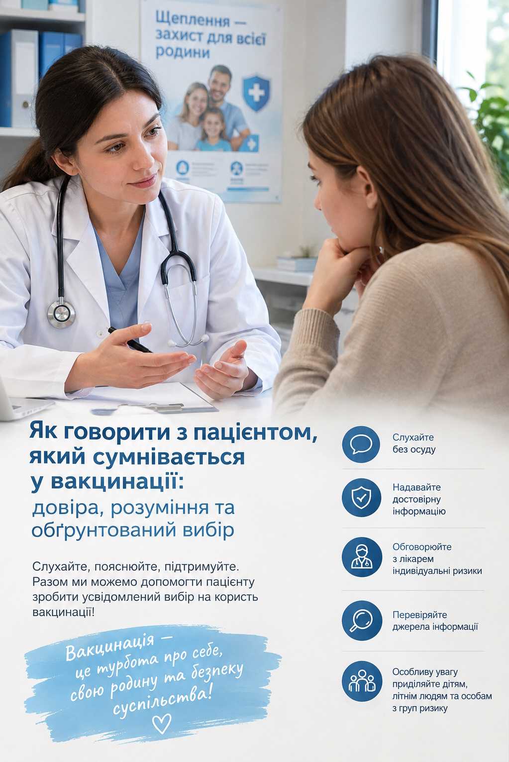 «Як говорити з пацієнтом, який сумнівається у вакцинації: довіра, розуміння та обґрунтований вибір»